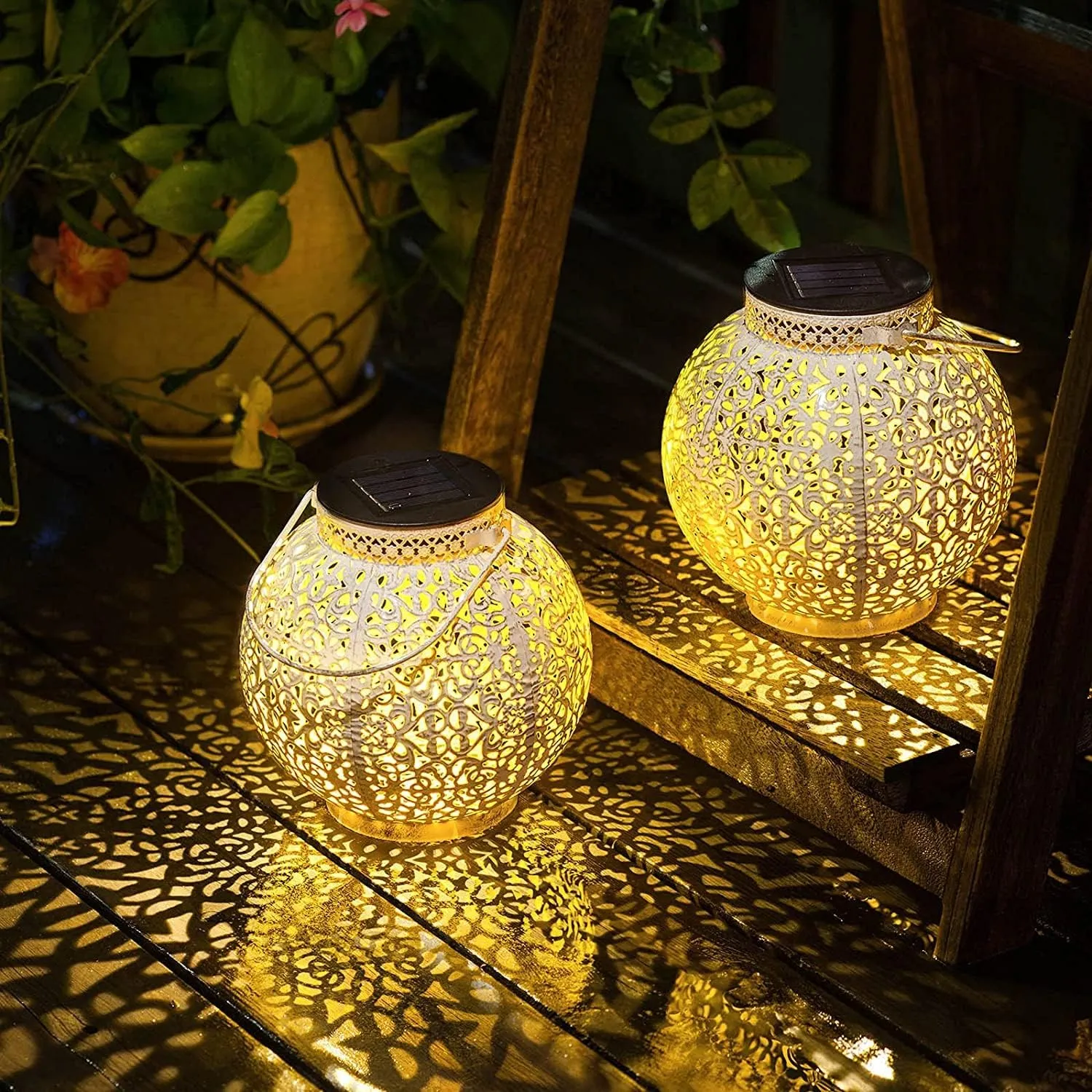 TAKE ME Solar Lanterns Lights Outdoor Waterproof Garden Laterns Metal Retro Lights for Mothers Day Gifts Mom Wife Grandma Birthday Gifts (White Set of 2)