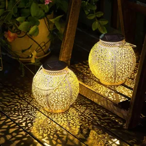 TAKE ME Solar Lanterns Lights Outdoor Waterproof Garden Laterns Metal Retro Lights for Mothers Day Gifts Mom Wife Grandma Birthday Gifts (White Set of 2)