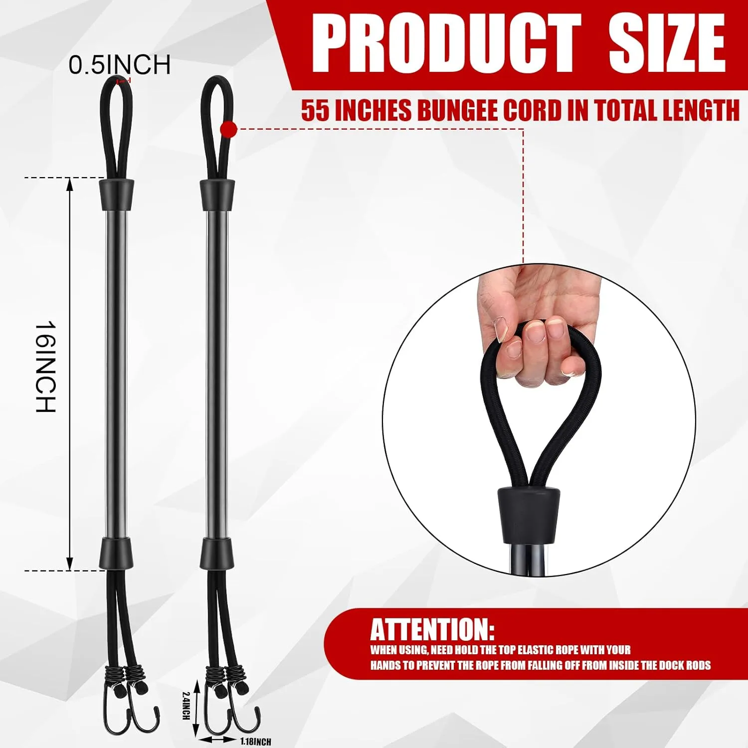 Tandefio 2 Pcs Dock Rods for Boat Docking 16 Inch Dock Boat Mooring Poles, Bungee Lines with Hook, Speedboat Accessories for Men Gifts