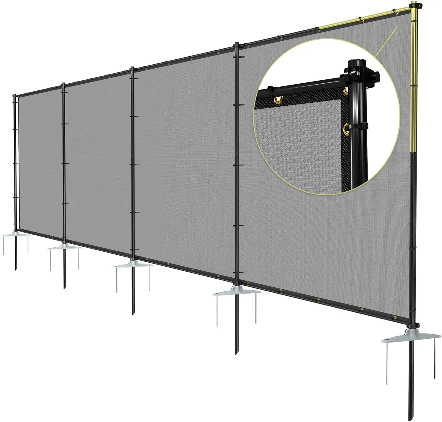 TANG 6'x24' Outdoor Privacy Fence with Iron Poles Ground Spikes Outdoor Divider Dog Fence for Garden Backyard Patio Yard Barrier Boarder, Light Gray