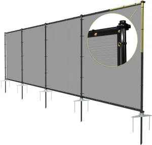 TANG 6'x24' Outdoor Privacy Fence with Iron Poles Ground Spikes Outdoor Divider Dog Fence for Garden Backyard Patio Yard Barrier Boarder, Light Gray