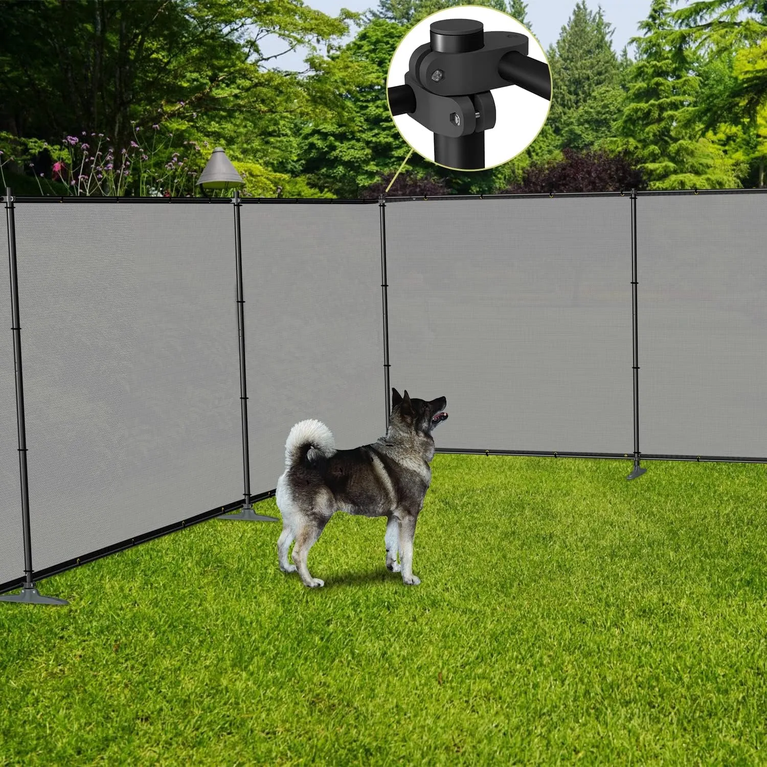 TANG 6'x24' Outdoor Privacy Fence with Iron Poles Ground Spikes Outdoor Divider Dog Fence for Garden Backyard Patio Yard Barrier Boarder, Light Gray