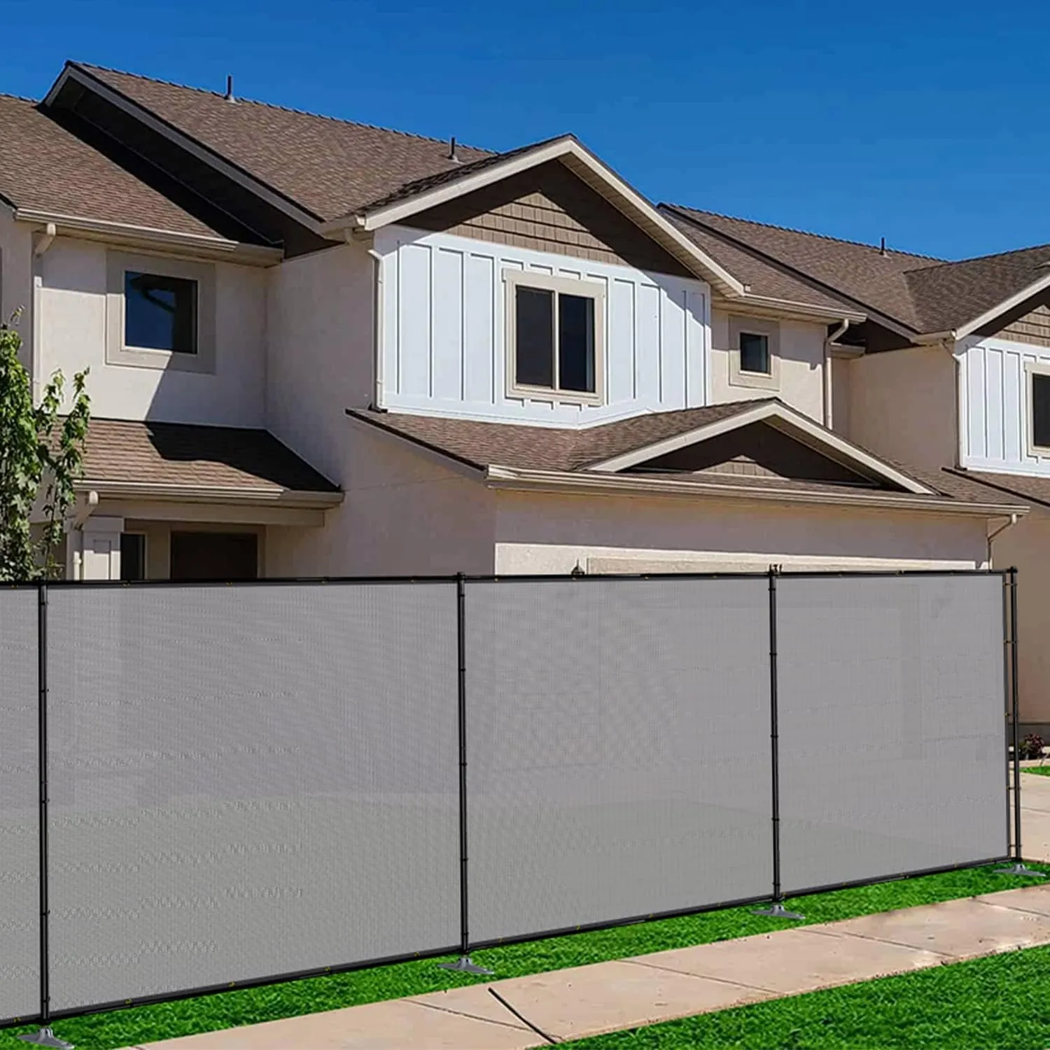 TANG 6'x24' Outdoor Privacy Fence with Iron Poles Ground Spikes Outdoor Divider Dog Fence for Garden Backyard Patio Yard Barrier Boarder, Light Gray