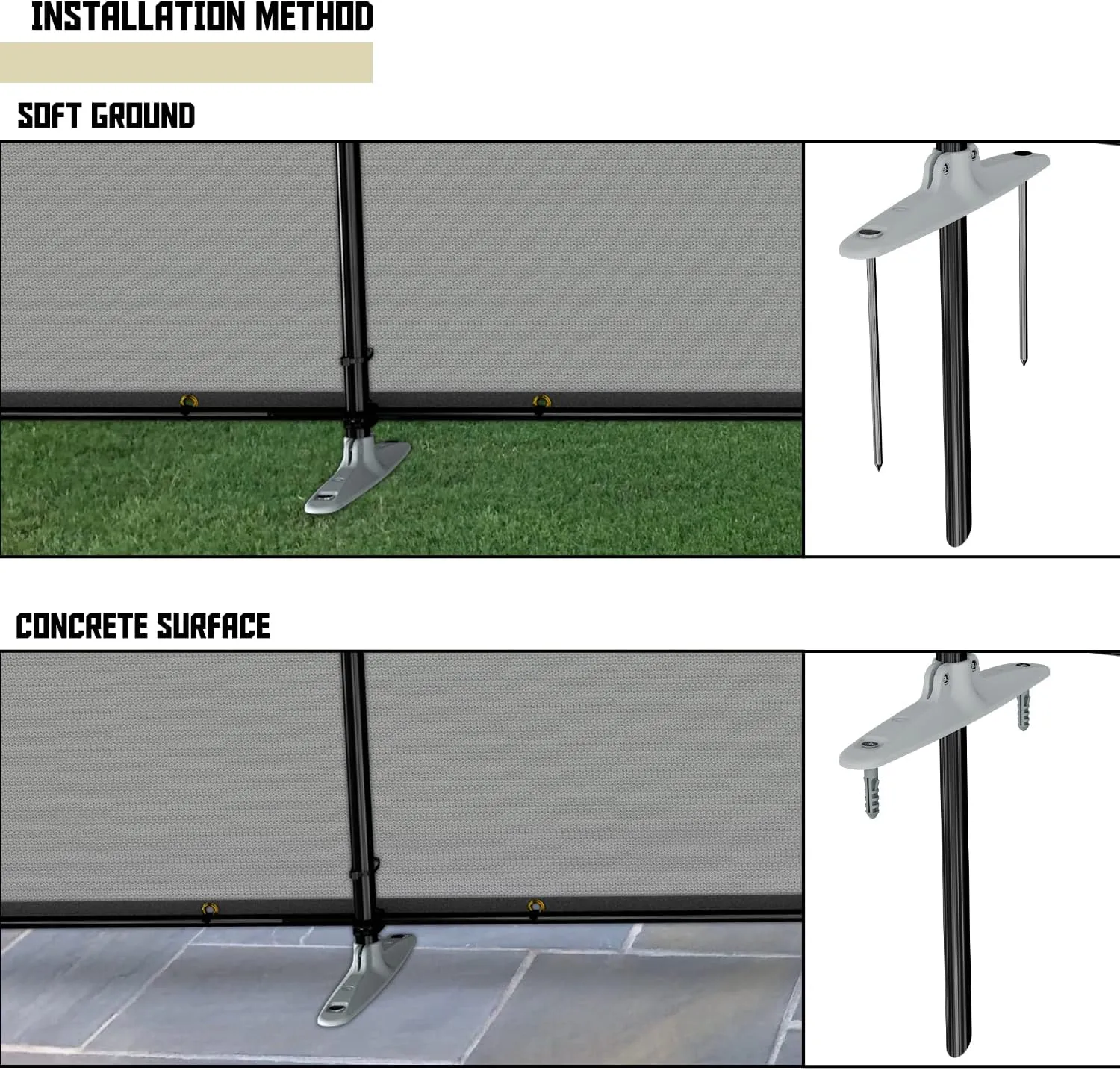TANG 6'x24' Outdoor Privacy Fence with Iron Poles Ground Spikes Outdoor Divider Dog Fence for Garden Backyard Patio Yard Barrier Boarder, Light Gray