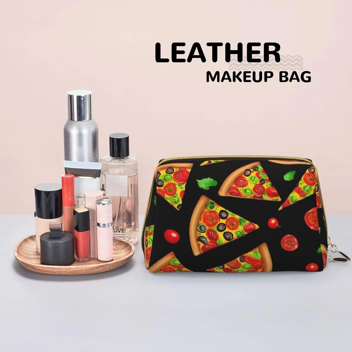 Tasty Pizza Toiletry Pouch, Travel-Friendly Makeup Organizer For Makeup Brushes, Lipsticks