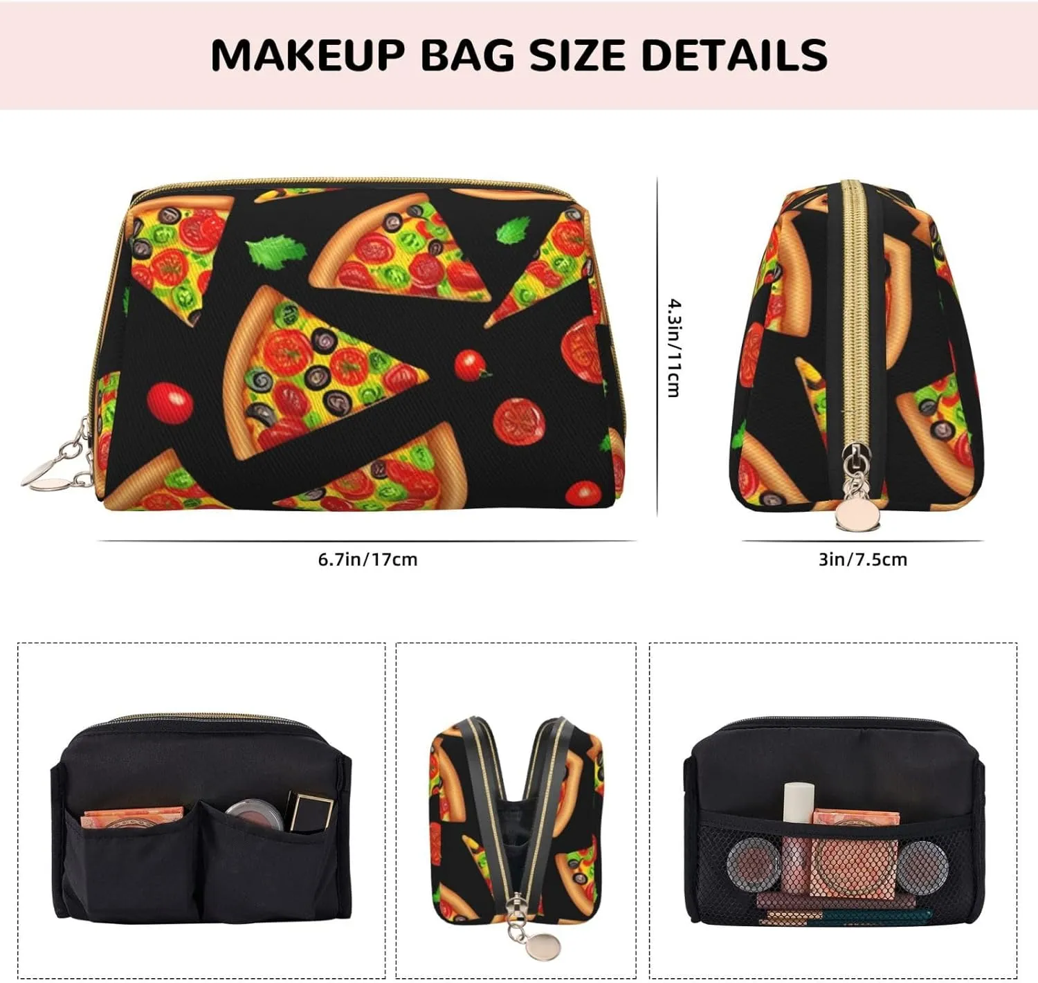 Tasty Pizza Toiletry Pouch, Travel-Friendly Makeup Organizer For Makeup Brushes, Lipsticks