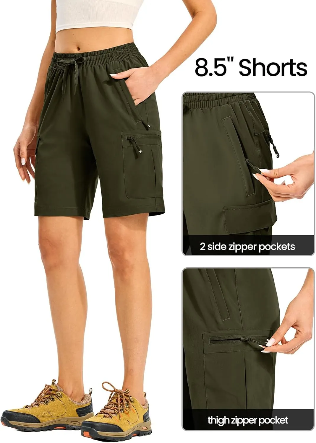 TBMPOY Women's Hiking Cargo Shorts 8.5" Lightweight Quick-Dry Water Resistant Athletic Shorts with Zipper Pockets