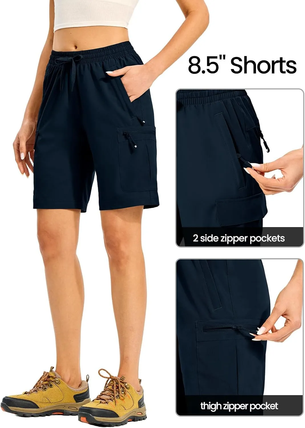 TBMPOY Women's Hiking Cargo Shorts 8.5" Lightweight Quick-Dry Water Resistant Athletic Shorts with Zipper Pockets