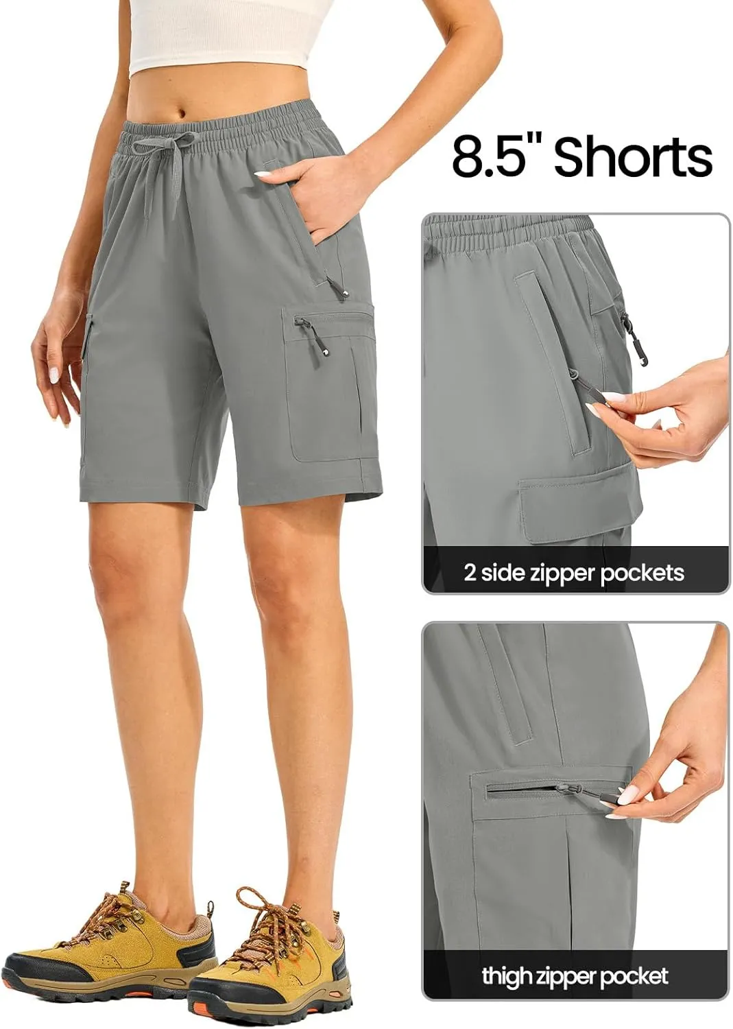 TBMPOY Women's Hiking Cargo Shorts 8.5" Lightweight Quick-Dry Water Resistant Athletic Shorts with Zipper Pockets