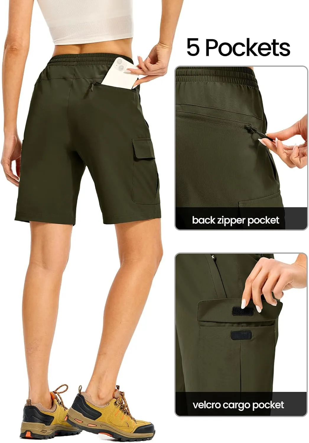 TBMPOY Women's Hiking Cargo Shorts 8.5" Lightweight Quick-Dry Water Resistant Athletic Shorts with Zipper Pockets