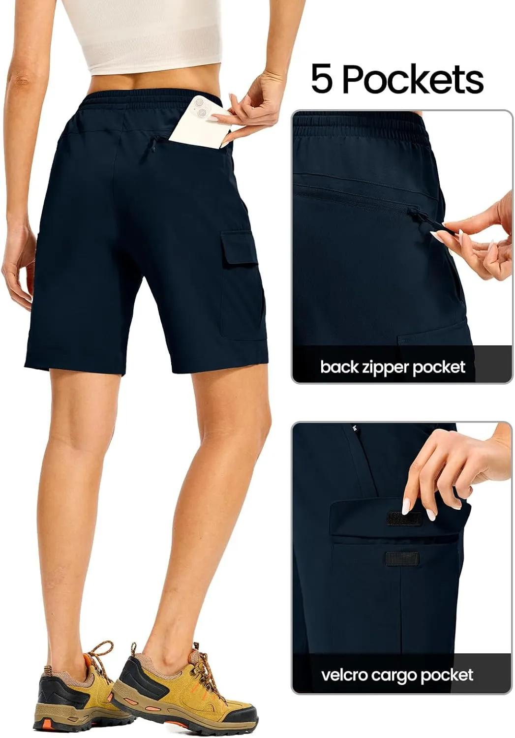 TBMPOY Women's Hiking Cargo Shorts 8.5" Lightweight Quick-Dry Water Resistant Athletic Shorts with Zipper Pockets