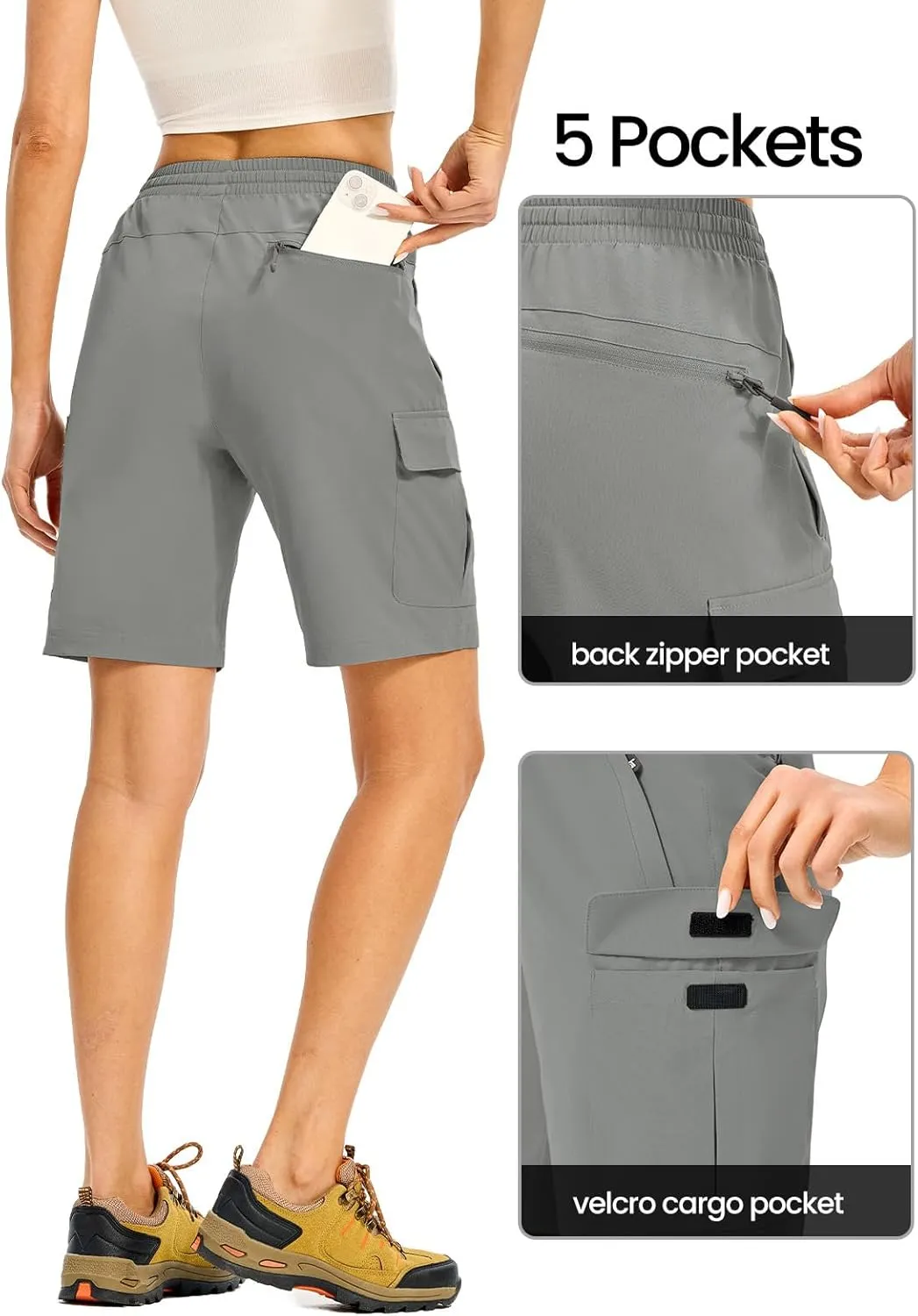 TBMPOY Women's Hiking Cargo Shorts 8.5" Lightweight Quick-Dry Water Resistant Athletic Shorts with Zipper Pockets