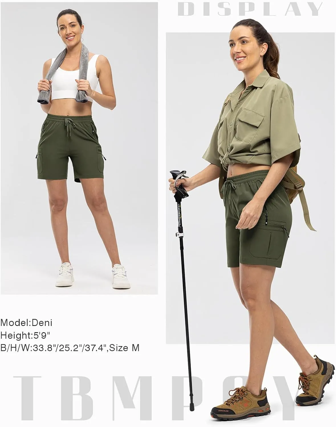 TBMPOY Women's Hiking Cargo Shorts Lightweight Quick Dry Athletic Summer Shorts Golf Travel Camping with Zipper Pockets