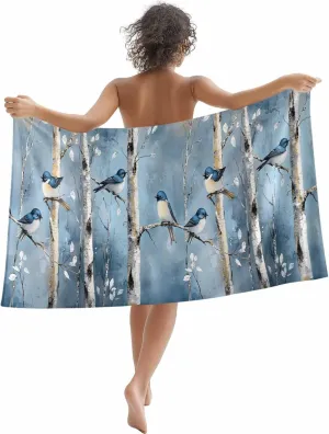 Teal Vintage Branches Microfiber Sandproof Beach Towel for Pool Swimming, Vintage Birds Farmhouse Quick Dry Absorbent Soft Towels for Bath Camping Travel, Lightweight Breathable 30"x60"