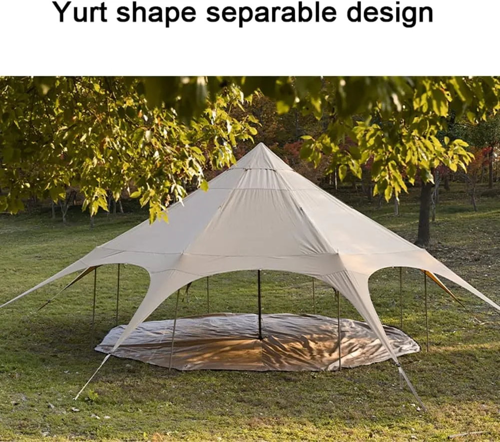 Teepee Camping Tent Cotton Tent Pyramid Yurt Tent Multi-Person Family Glamping Tent Double Layer Large Waterproof Tipi Tents for 8-10 Person, 450X450X280CM, Dark Brown