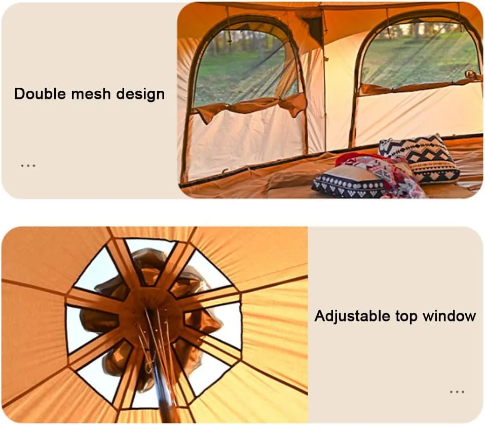 Teepee Camping Tent Cotton Tent Pyramid Yurt Tent Multi-Person Family Glamping Tent Double Layer Large Waterproof Tipi Tents for 8-10 Person, 450X450X280CM, Dark Brown