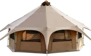 Teepee Camping Tent Cotton Tent Pyramid Yurt Tent Multi-Person Family Glamping Tent Double Layer Large Waterproof Tipi Tents for 8-10 Person, 450X450X280CM, Dark Brown