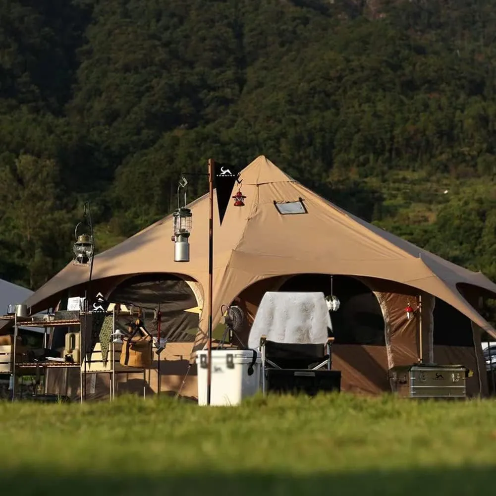 Teepee Camping Tent Cotton Tent Pyramid Yurt Tent Multi-Person Family Glamping Tent Double Layer Large Waterproof Tipi Tents for 8-10 Person, 450X450X280CM, Dark Brown