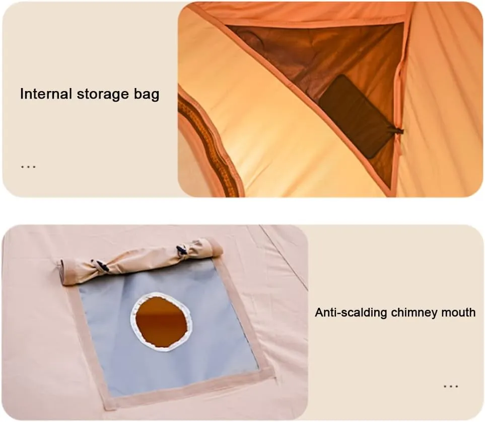 Teepee Camping Tent Cotton Tent Pyramid Yurt Tent Multi-Person Family Glamping Tent Double Layer Large Waterproof Tipi Tents for 8-10 Person, 450X450X280CM, Dark Brown