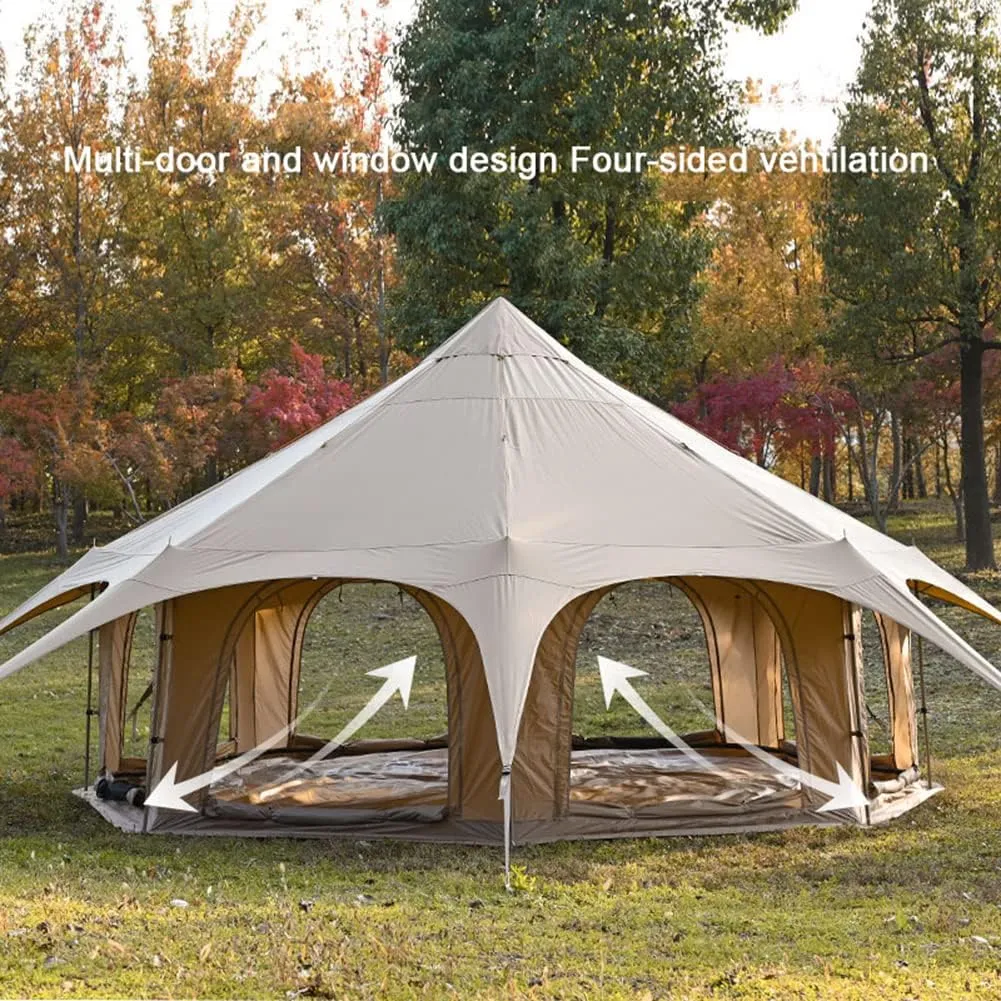 Teepee Camping Tent Cotton Tent Pyramid Yurt Tent Multi-Person Family Glamping Tent Double Layer Large Waterproof Tipi Tents for 8-10 Person, 450X450X280CM, Dark Brown