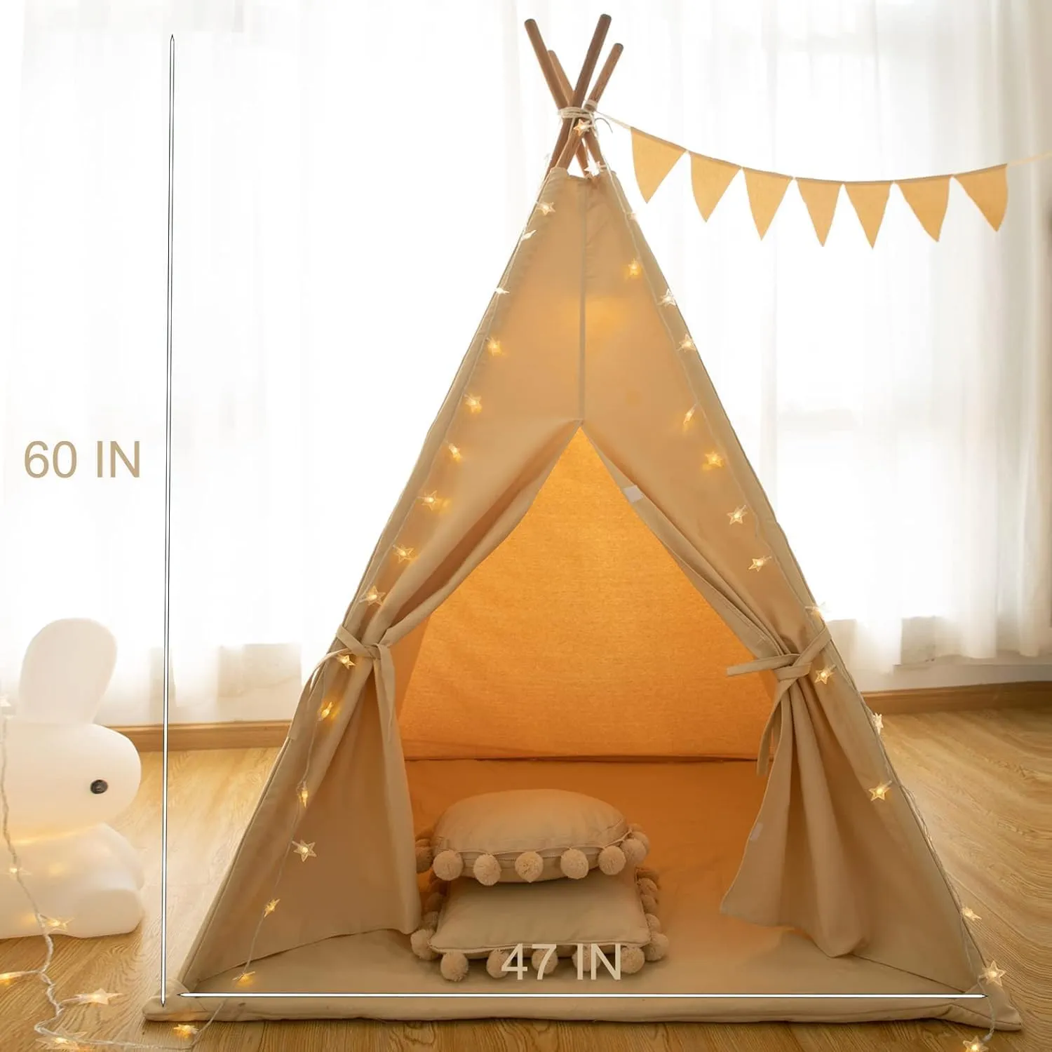 Teepee Tent for Kids-Portable Children Play Tent Indoor Outdoor (Apricot with Mat)