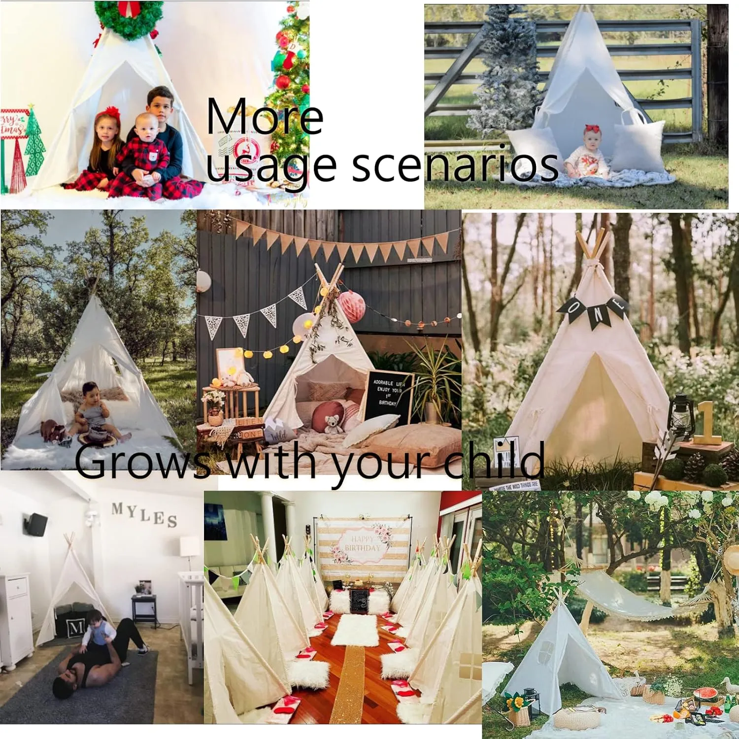 Teepee Tent for Kids-Portable Children Play Tent Indoor Outdoor (White)