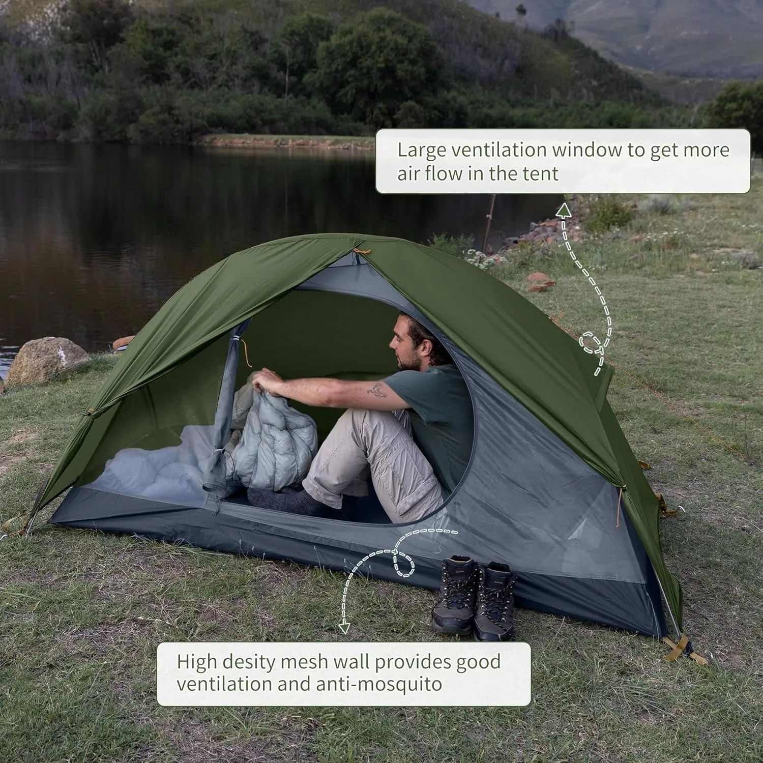 Tent One Person Limited-time offer with Waterproof Included Standing Person Backpacking Set Person Exclusive promotion 1 Footprint Tent, Easy Person, 1 Free Tent, up Tent for Lightweight Single Bikepacking