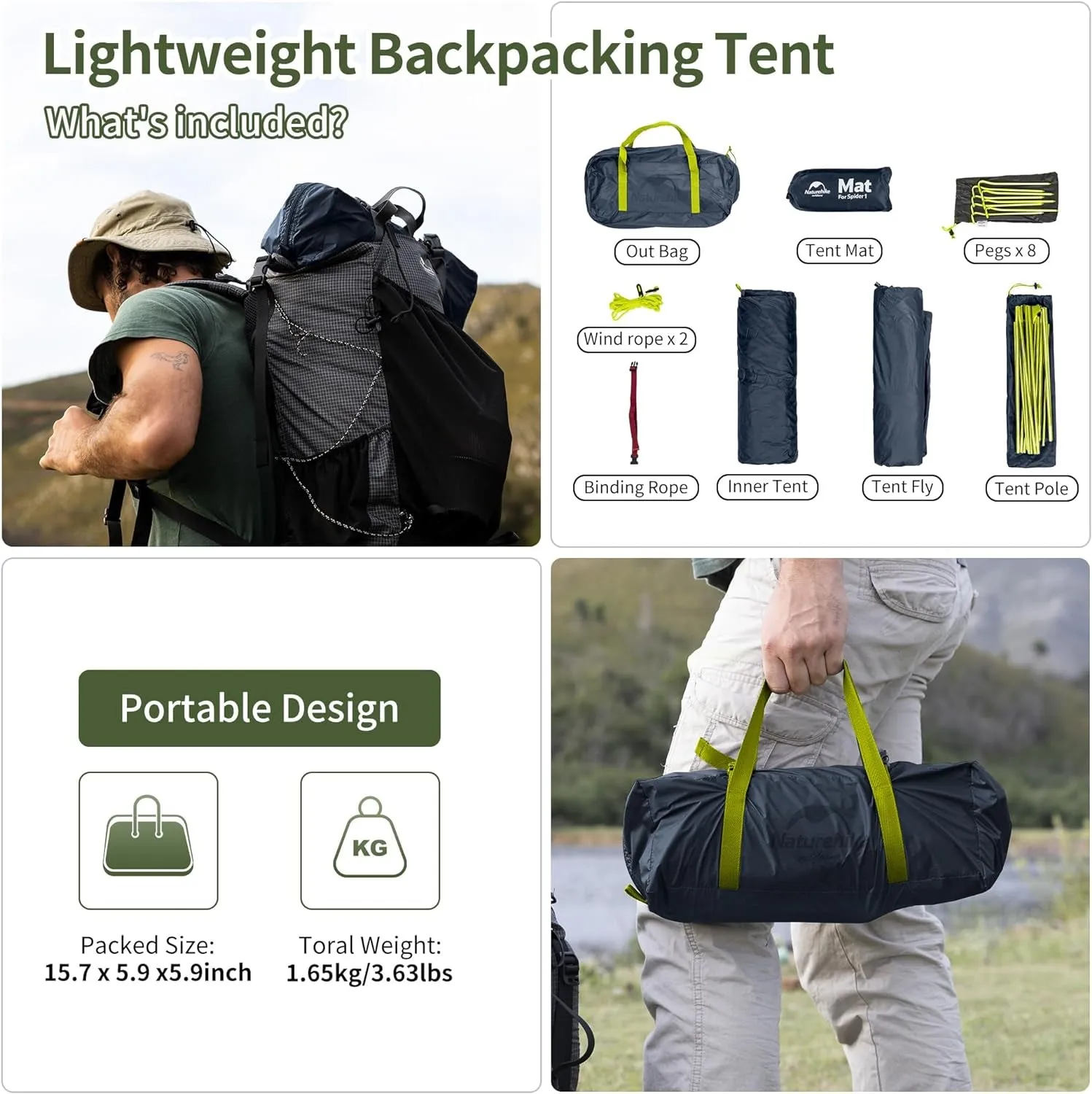 Tent One Person Limited-time offer with Waterproof Included Standing Person Backpacking Set Person Exclusive promotion 1 Footprint Tent, Easy Person, 1 Free Tent, up Tent for Lightweight Single Bikepacking
