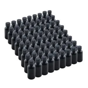 The Bottle Depot - 72 Pack - 1 oz Glass Bottle With Cap - Black Frosted - 20-400 Neck Finish - Boston Round Bottles - UV Rays Protection