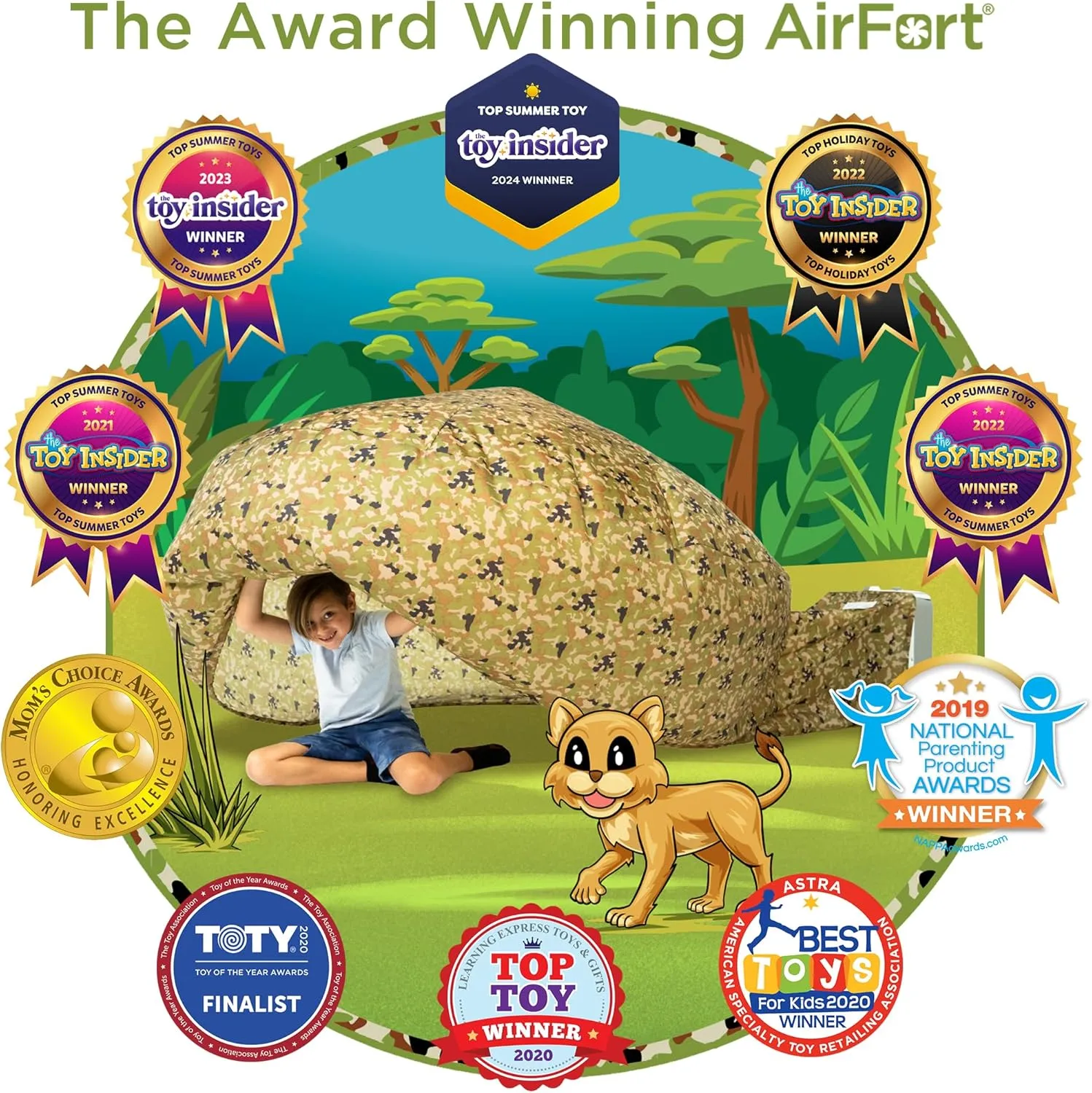 The Original Patented AirFort - Build A Fort in 30 Seconds, Inflatable Fort for Kids, Play Tent for 3-12 Years, A Playhouse Where Imagination Runs Wild, Fan not Included (Jungle Camo)