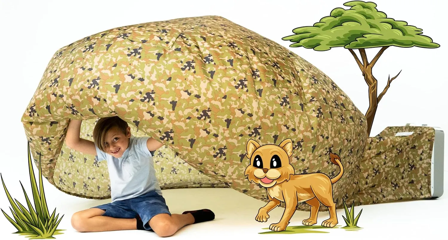 The Original Patented AirFort - Build A Fort in 30 Seconds, Inflatable Fort for Kids, Play Tent for 3-12 Years, A Playhouse Where Imagination Runs Wild, Fan not Included (Jungle Camo)