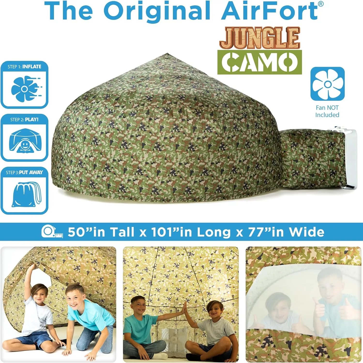 The Original Patented AirFort - Build A Fort in 30 Seconds, Inflatable Fort for Kids, Play Tent for 3-12 Years, A Playhouse Where Imagination Runs Wild, Fan not Included (Jungle Camo)
