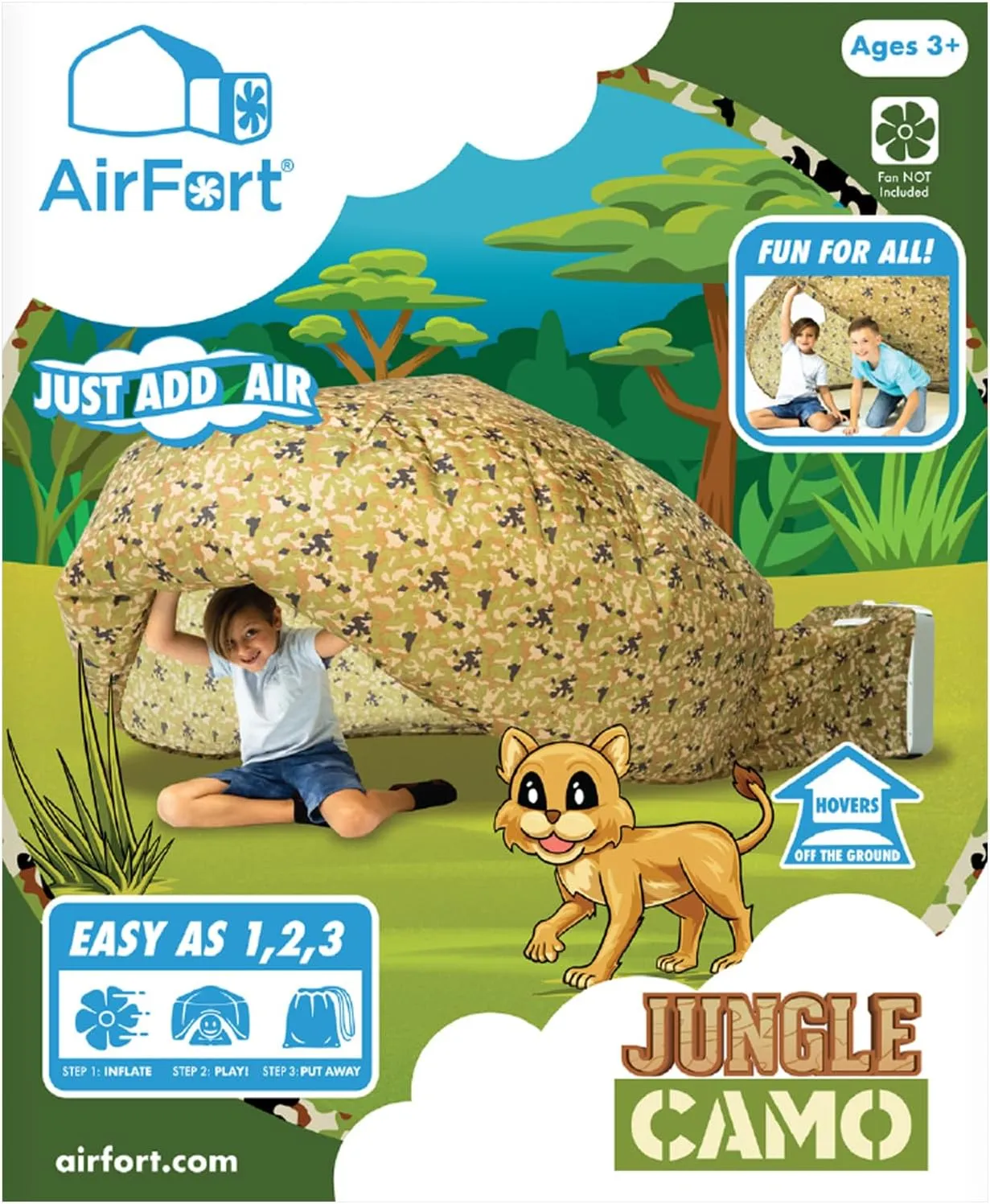 The Original Patented AirFort - Build A Fort in 30 Seconds, Inflatable Fort for Kids, Play Tent for 3-12 Years, A Playhouse Where Imagination Runs Wild, Fan not Included (Jungle Camo)