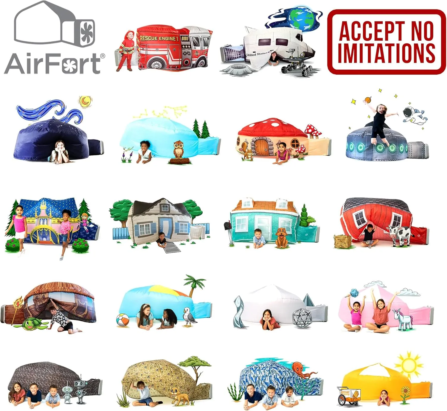 The Original Patented AirFort - Build A Fort in 30 Seconds, Inflatable Fort for Kids, Play Tent for 3-12 Years, A Playhouse Where Imagination Runs Wild, Fan not Included (Tiki Hut)