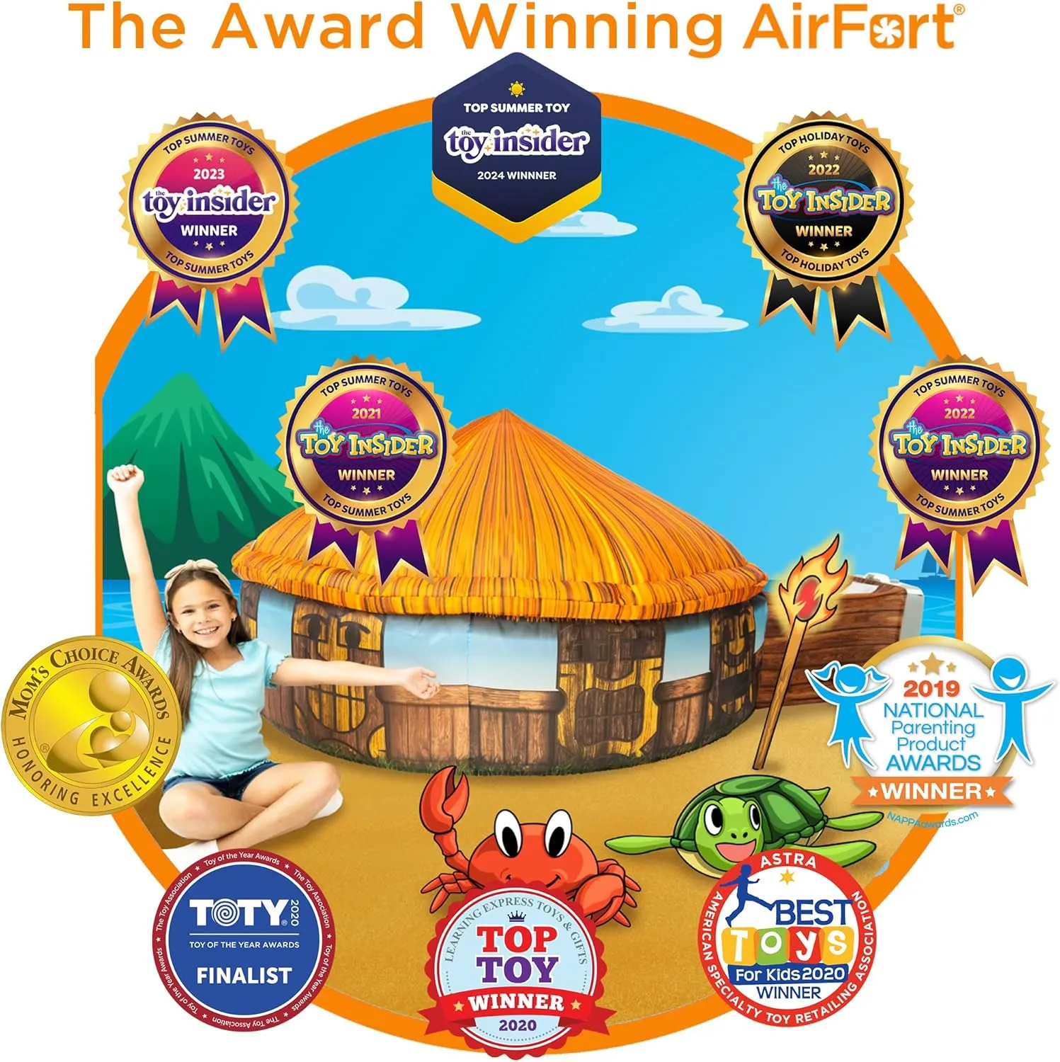 The Original Patented AirFort - Build A Fort in 30 Seconds, Inflatable Fort for Kids, Play Tent for 3-12 Years, A Playhouse Where Imagination Runs Wild, Fan not Included (Tiki Hut)