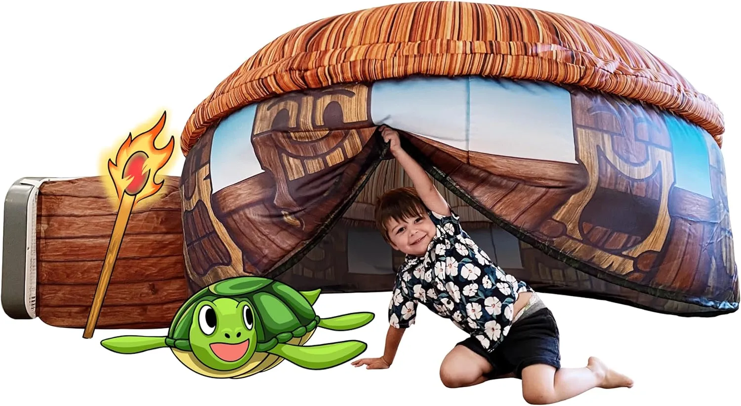 The Original Patented AirFort - Build A Fort in 30 Seconds, Inflatable Fort for Kids, Play Tent for 3-12 Years, A Playhouse Where Imagination Runs Wild, Fan not Included (Tiki Hut)