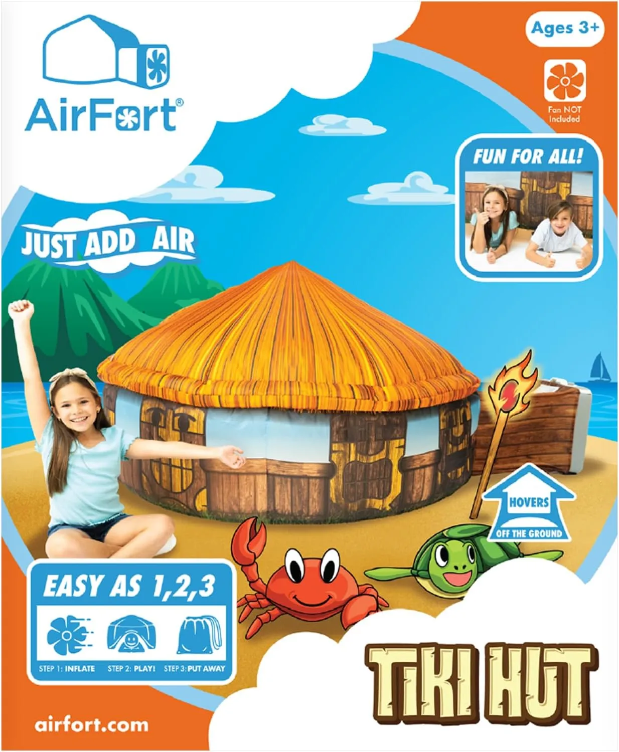 The Original Patented AirFort - Build A Fort in 30 Seconds, Inflatable Fort for Kids, Play Tent for 3-12 Years, A Playhouse Where Imagination Runs Wild, Fan not Included (Tiki Hut)