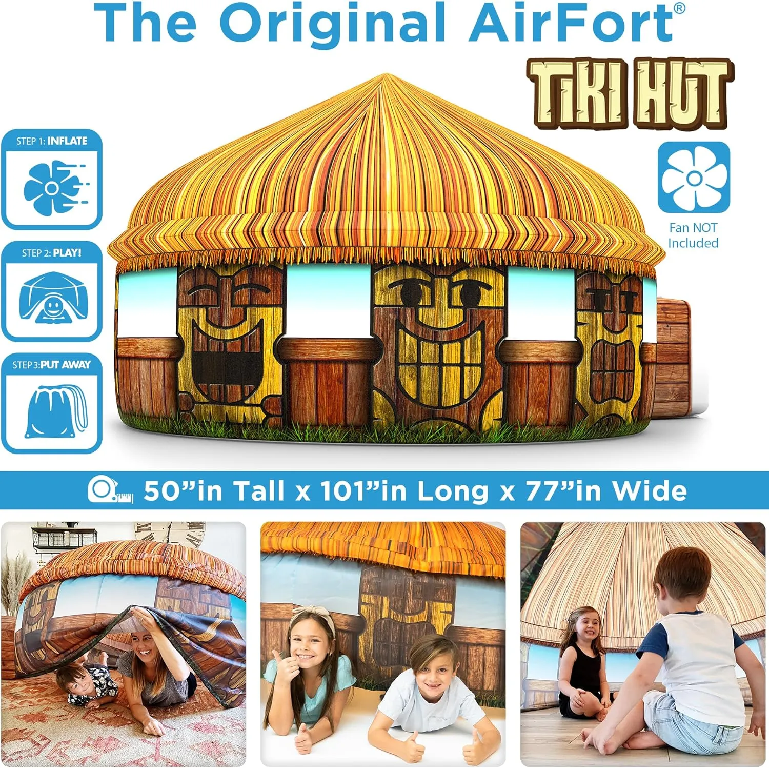 The Original Patented AirFort - Build A Fort in 30 Seconds, Inflatable Fort for Kids, Play Tent for 3-12 Years, A Playhouse Where Imagination Runs Wild, Fan not Included (Tiki Hut)