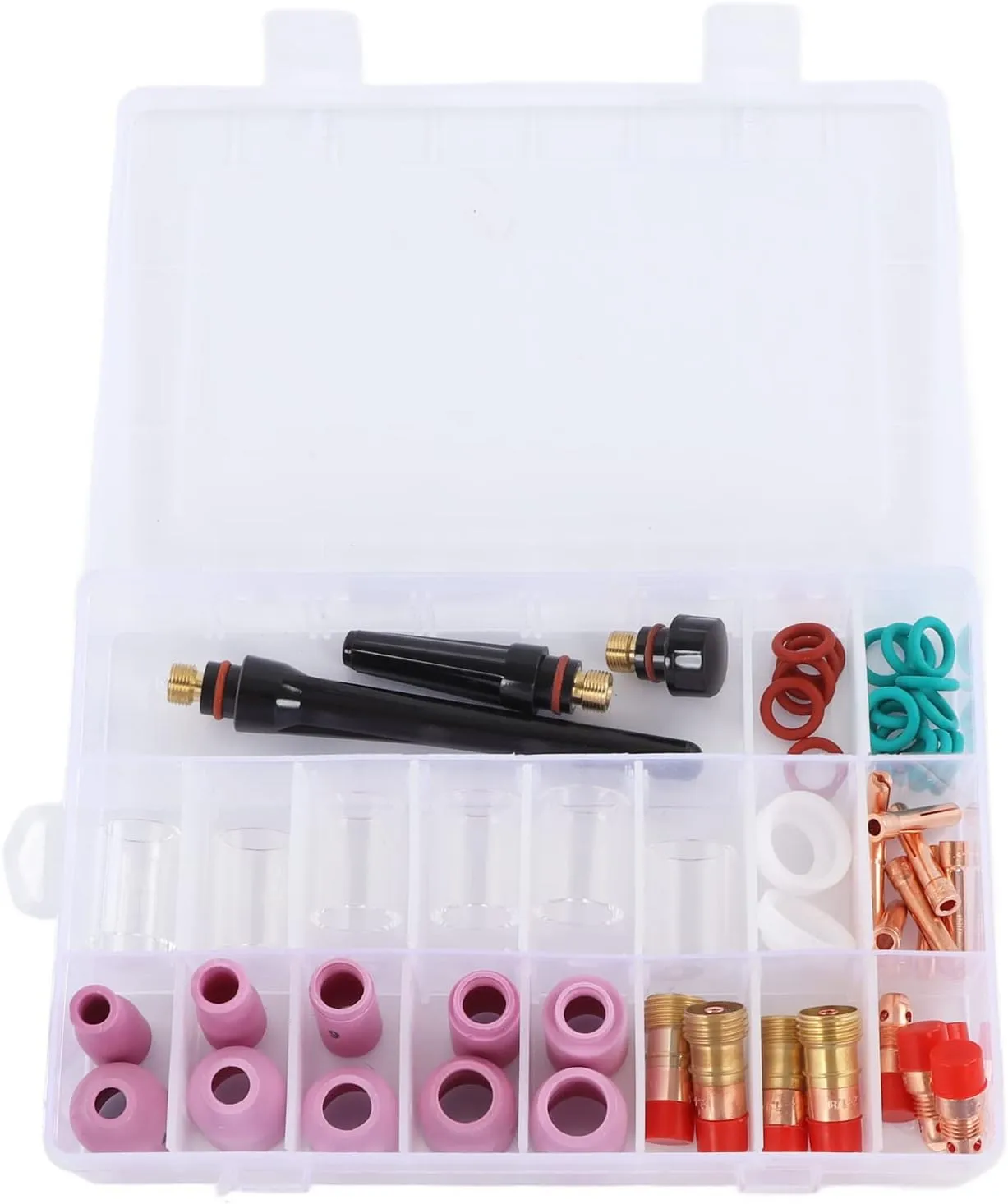 TIG Weld Torch Vulnerable parts, Welding Torch Accessories Kit, Weld Machine Consumables, Ceramic Nozzle, Electrode Clamp, For WP 17 18 26 TIG Argon Arc Welding Torch(55 Pcs)