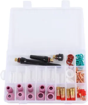 TIG Weld Torch Vulnerable parts, Welding Torch Accessories Kit, Weld Machine Consumables, Ceramic Nozzle, Electrode Clamp, For WP 17 18 26 TIG Argon Arc Welding Torch(55 Pcs)