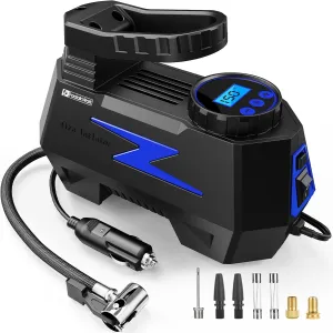 Tire Inflator Portable Air Compressor, DC 12V Tire Air Pump with LED and 150PSI Digital Pressure Gauge, Portable Tire Inflator for Car Tires, Motorcycles, Bike, Ball (Blue)