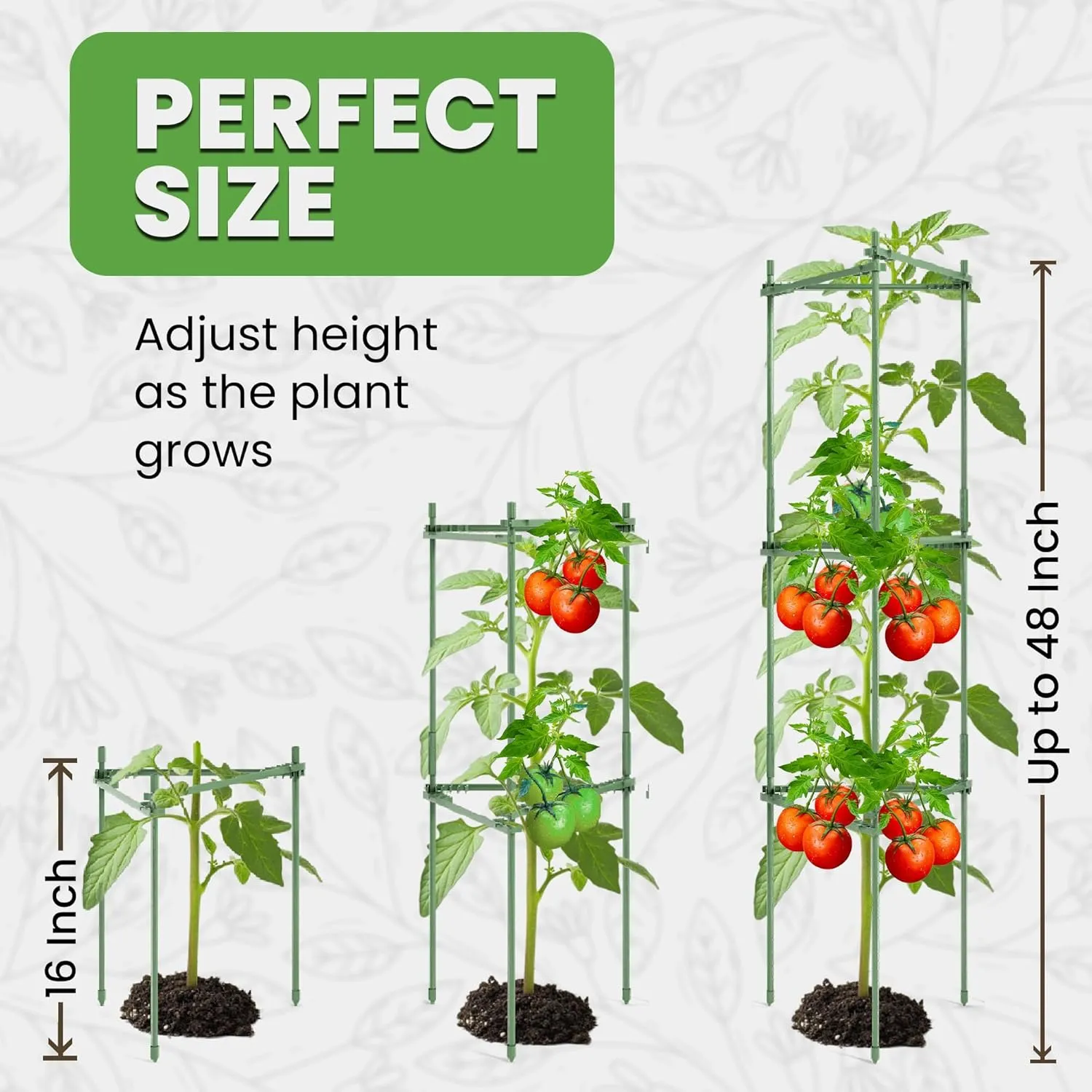 Tomato Cage - Large Trellis Stakes and Plant Support Structures for Vegetables and Climbing Plants - Tall Tomato Cages for Garden, Pots, Raised Garden Bed Outdoor Supplies (3 Pack - Up to 48")