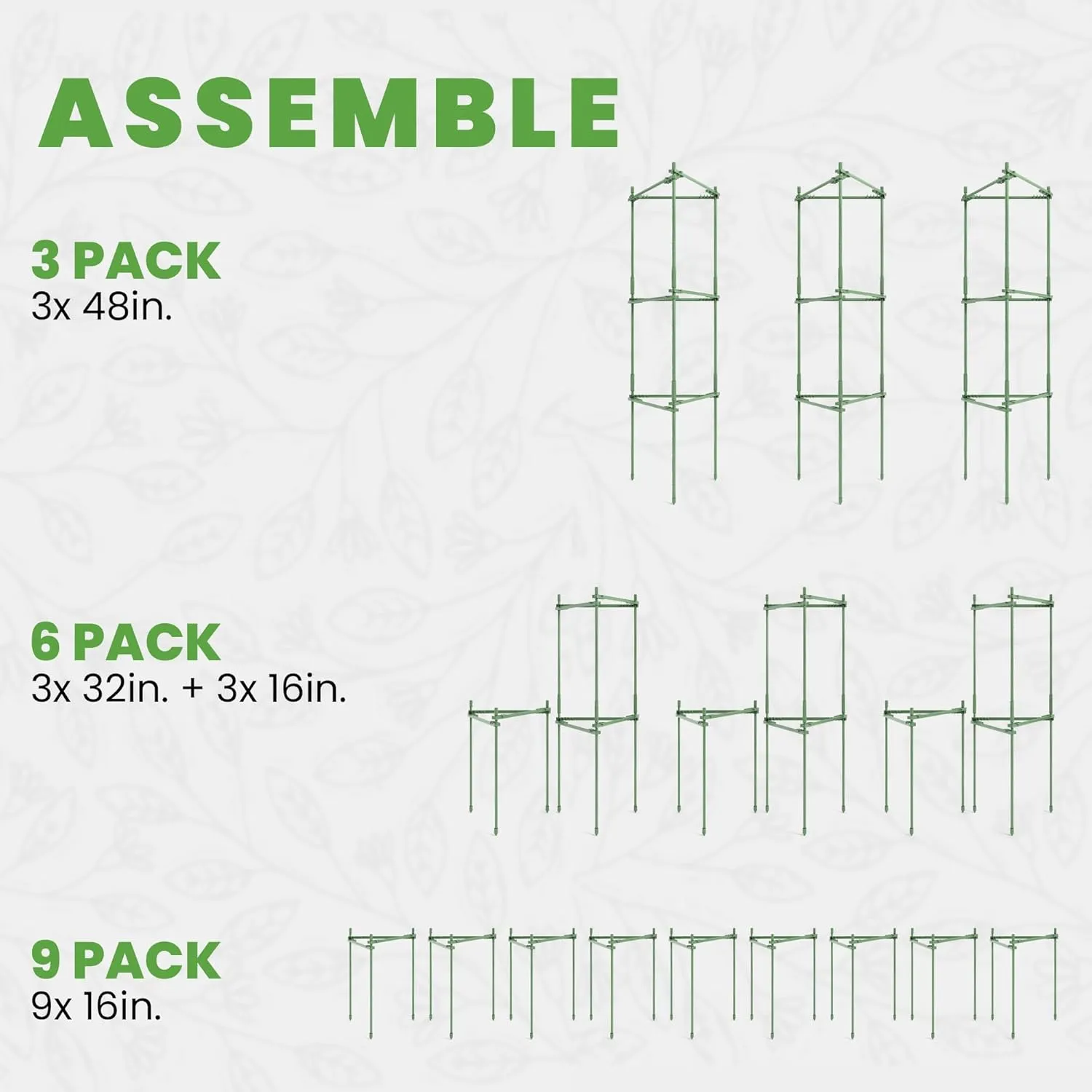 Tomato Cage - Large Trellis Stakes and Plant Support Structures for Vegetables and Climbing Plants - Tall Tomato Cages for Garden, Pots, Raised Garden Bed Outdoor Supplies (3 Pack - Up to 48")