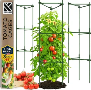 Tomato Cage - Large Trellis Stakes and Plant Support Structures for Vegetables and Climbing Plants - Tall Tomato Cages for Garden, Pots, Raised Garden Bed Outdoor Supplies (3 Pack - Up to 48")
