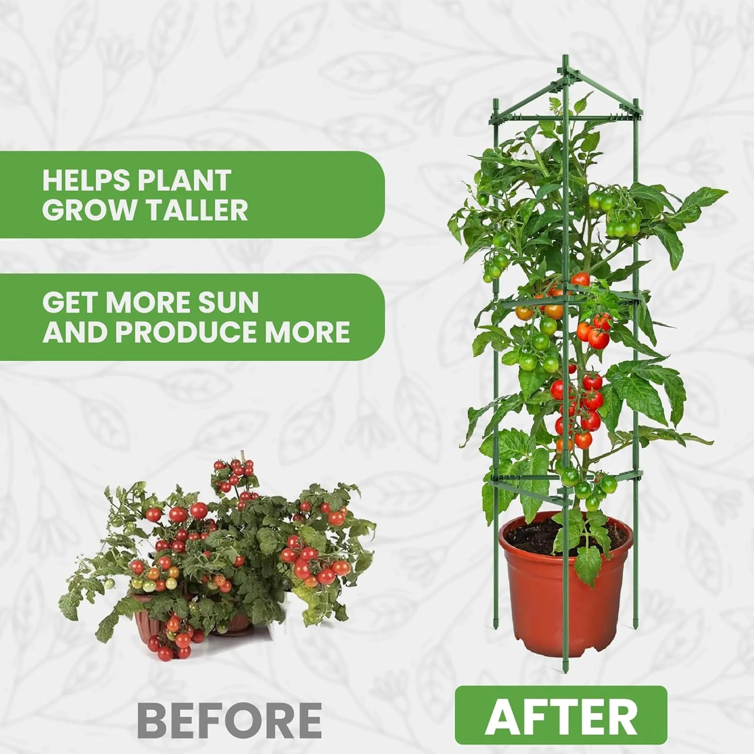 Tomato Cage - Large Trellis Stakes and Plant Support Structures for Vegetables and Climbing Plants - Tall Tomato Cages for Garden, Pots, Raised Garden Bed Outdoor Supplies (3 Pack - Up to 48")