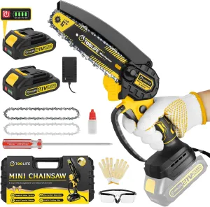 TOOLIFE 6inch Mini Chainsaw, Handheld Electric Battery Powered Chainsaw for Tree Cutting, Gardens Tool for Men Women Him Her, Mens Husband Dad for Boyfriend, Gifts for Anniversary Birthday.