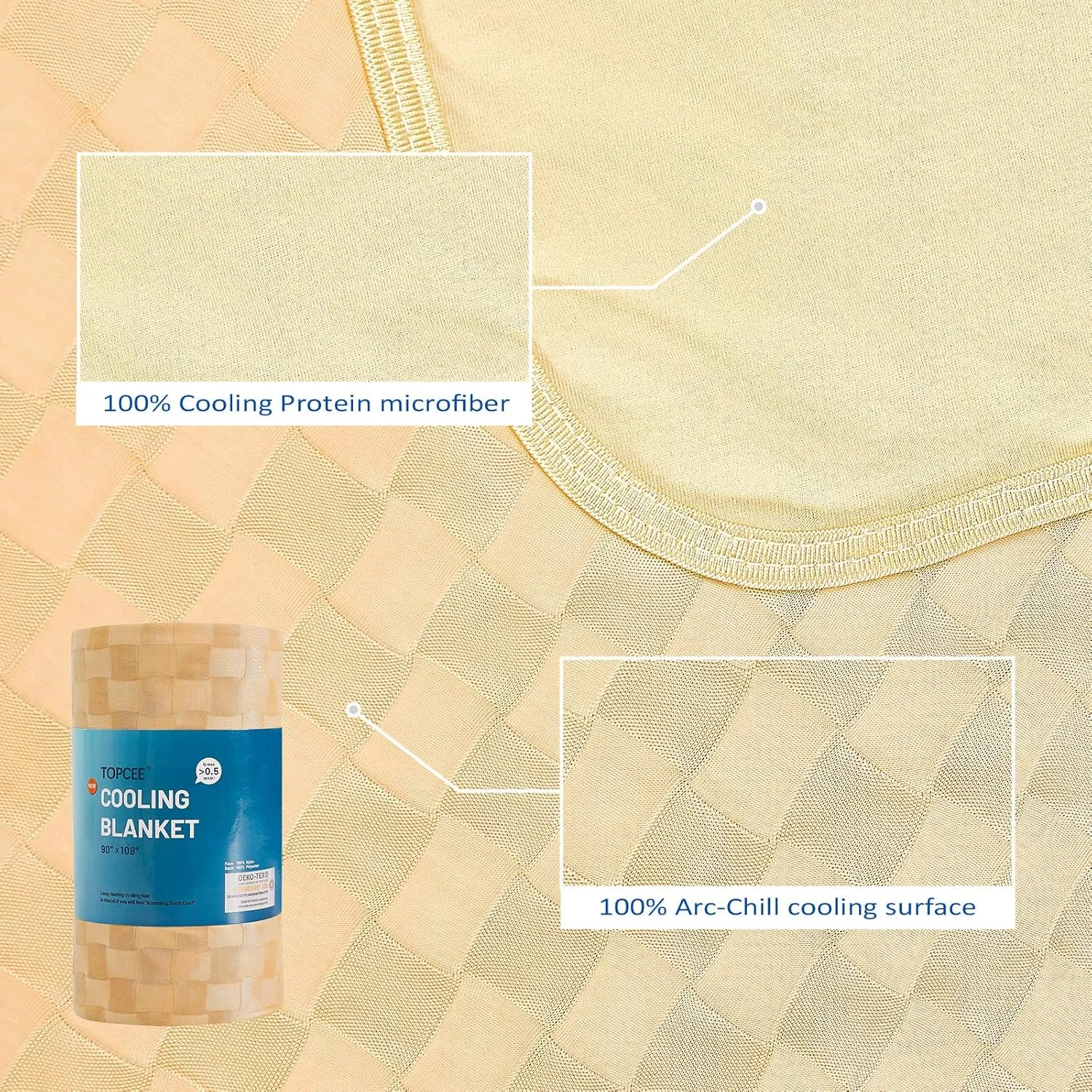 Topcee Cooling Blanket, Summer Cooling Blankets for Hot Sleepers, Arc-Chill Q-Max>0.5 Cool Fiber, Oeko-TEX 100% Certified, Soft, Breathable, Double-Side Bed Throw,Keep Cool for Adults Kids 90"x108"