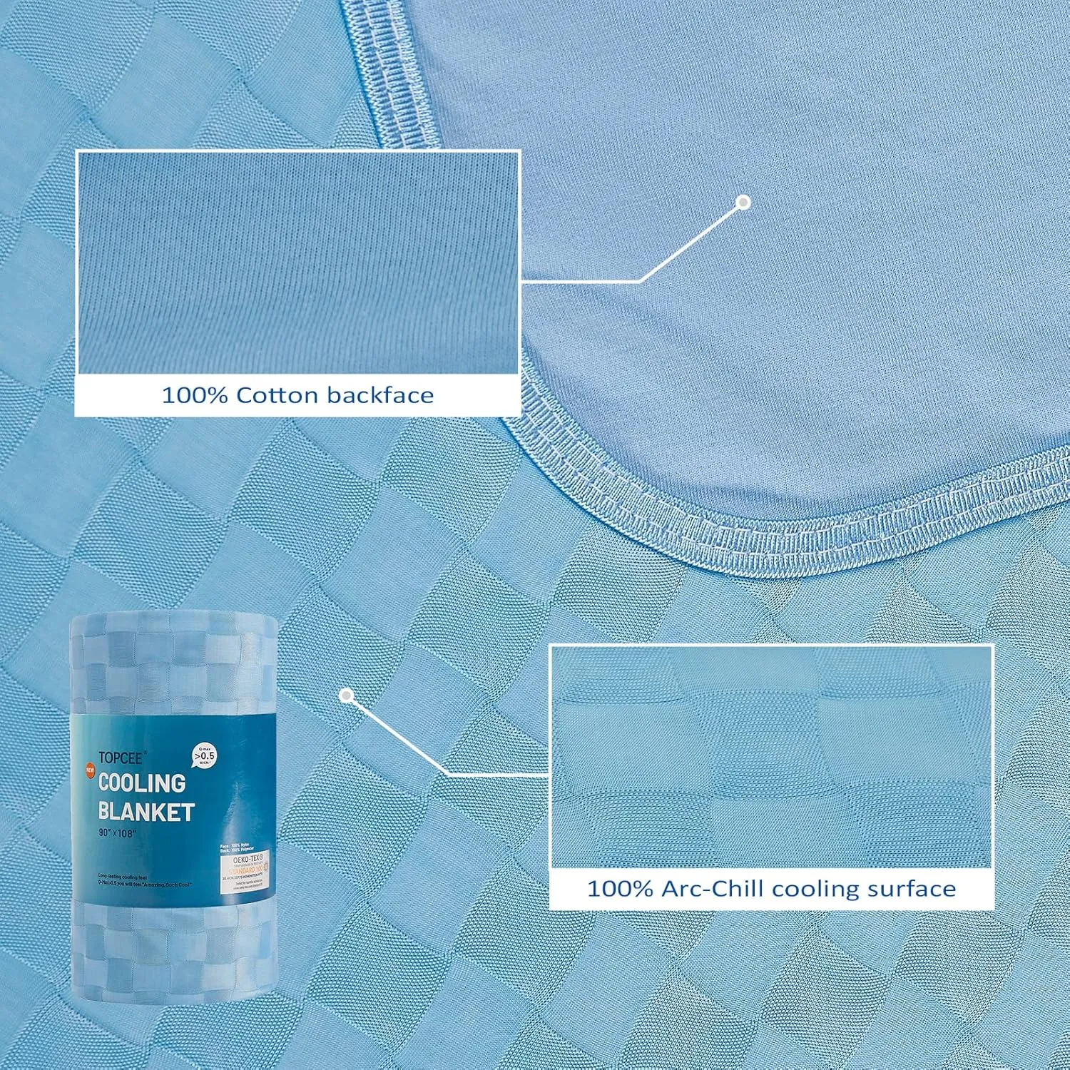 Topcee Cooling Blanket, Summer Cooling Blankets for Hot Sleepers, Arc-Chill Q-Max>0.5 Cool Fiber, Oeko-TEX 100% Certified, Soft, Breathable, Double-Side Bed Throw,Keep Cool for Adults Kids 90"x108"