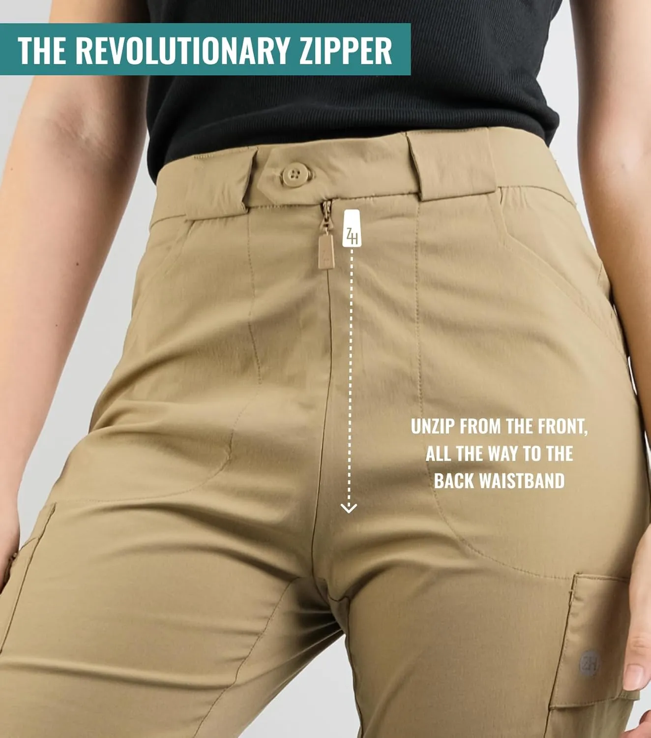 Trailblazer Hiking Pro Pants, Women’s Hiking Pants Front to Back Zipper Design, Khaki
