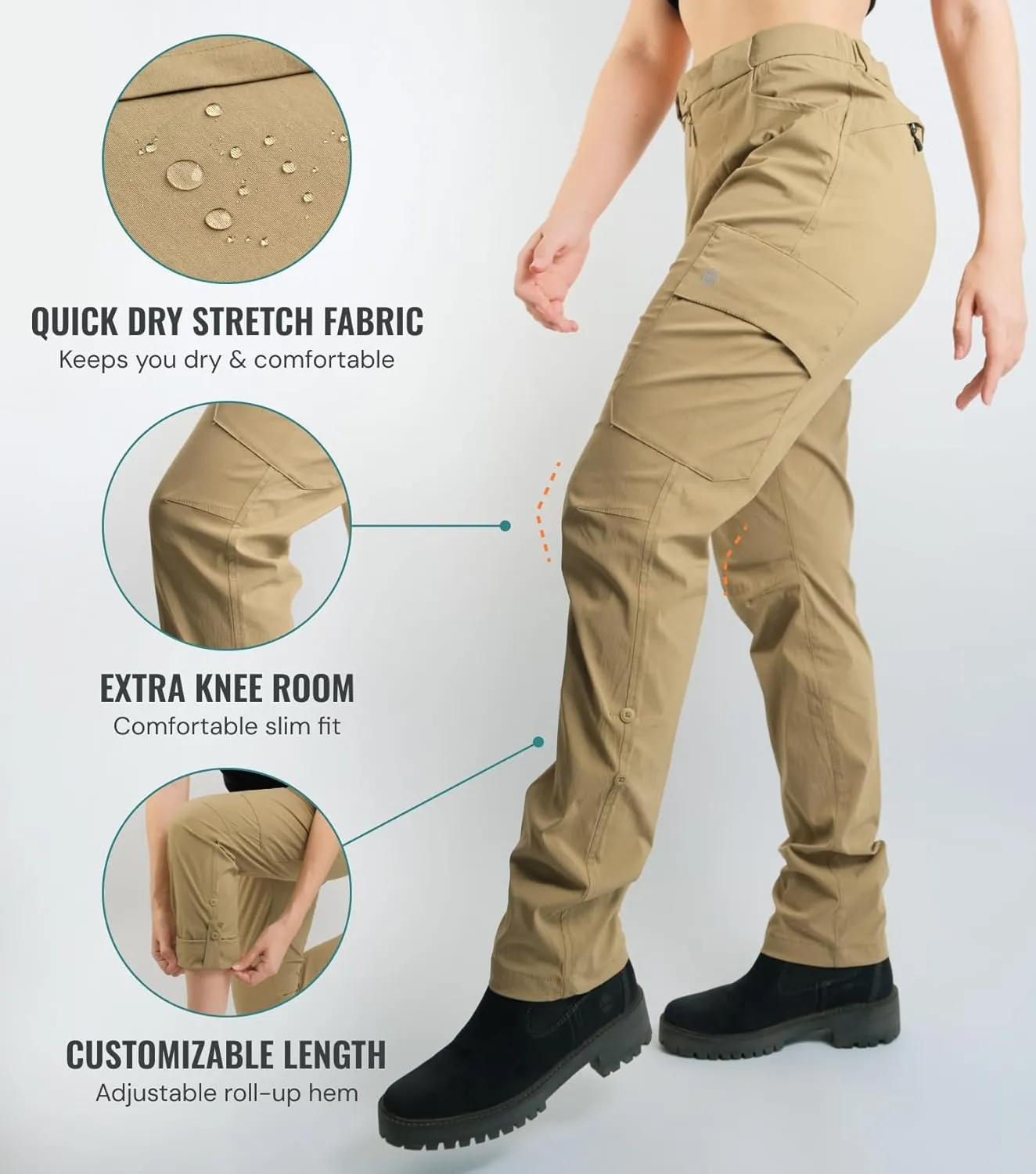 Trailblazer Hiking Pro Pants, Women’s Hiking Pants Front to Back Zipper Design, Khaki